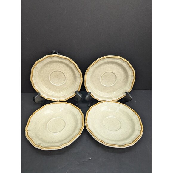 Mikasa Garden Club EC 400 Beige Brown Rim 6 1/4" Saucer Replacement Set of 4 - Picture 2 of 9